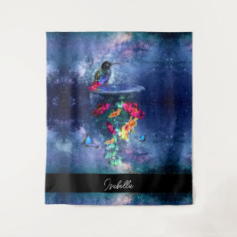 Tropiska blommor, hummingbird, butterfly och stjär