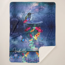 Tropiska blommor, hummingbird, butterfly och stjär