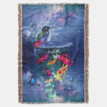 Tropiska blommor, hummingbird, butterfly och stjär