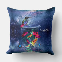 Tropiska blommor, hummingbird, butterfly och stjär kudde