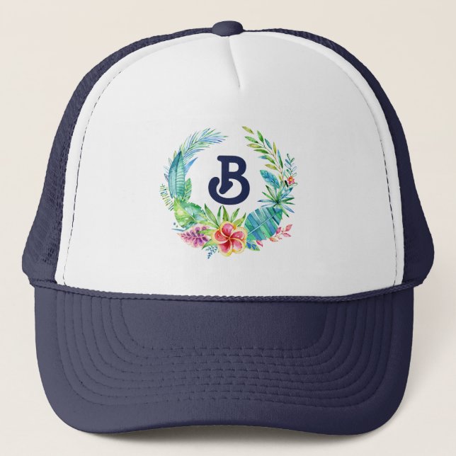 Tropiska blommor Krans Monogram Truckerkeps (Framsida)