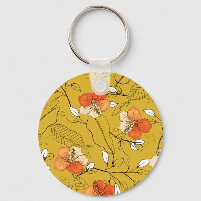 Tropiska blommor Lämnar: Exotic Tapet. Nyckelring (Framsida)