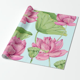 Tropiska blommor, löv, rosa lotus, vatten lily. presentpapper