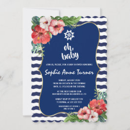 Tropiska blommor Luau Navy Rand BABY SHOWER Inbjudningar