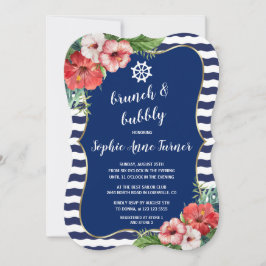 Tropiska blommor Luau Navy Rand Brunch & Bubly Inbjudningar
