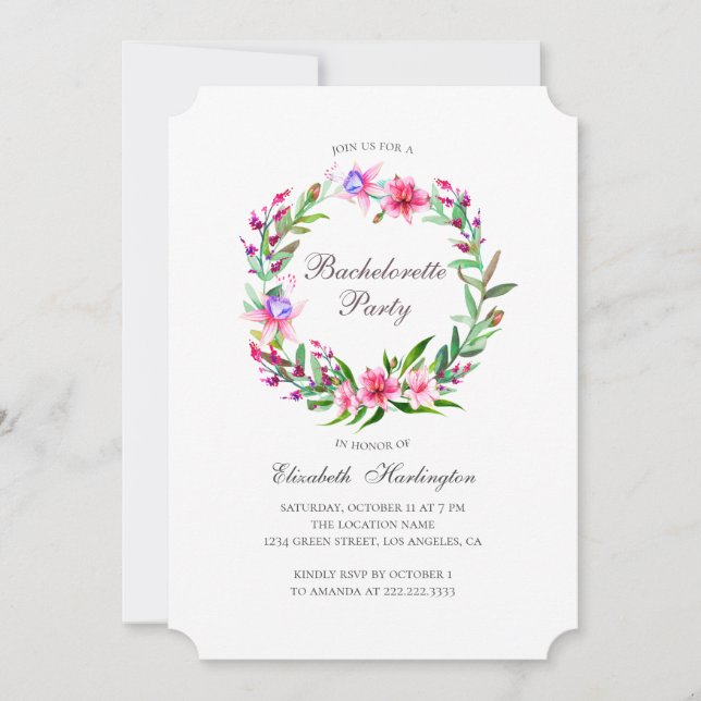 Tropiska blommor. Målgrupp för bachelorette Inbjudningar (Framsida)