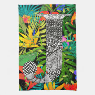 Tropiska blommor Monogram J Kitchen Towel Kökshandduk