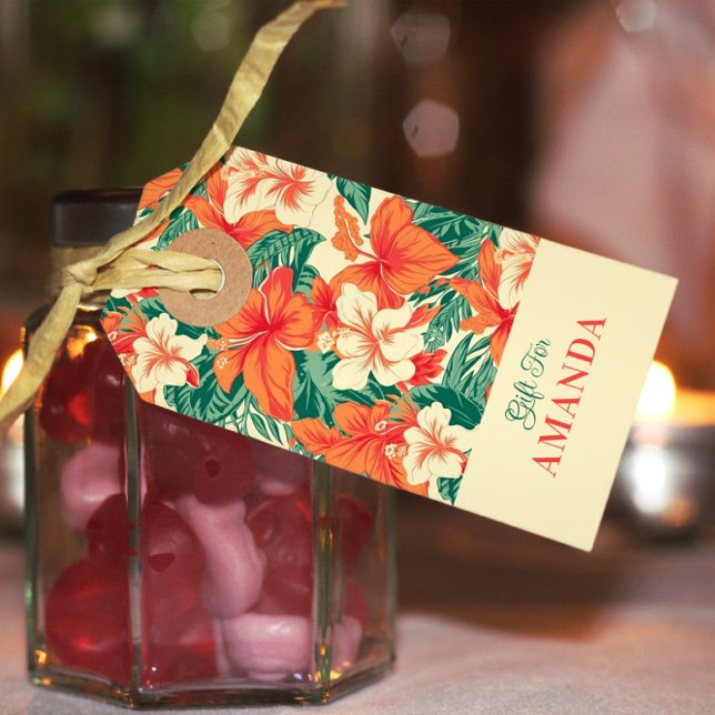 Tropiska blommor mönster Hawaiian vibe Presentetikett (Skapare uppladdad)
