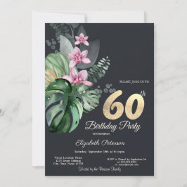 Tropiska Blommor Mörkt 60-årsfirande Inbjudningar