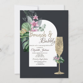 Tropiska blommor Mörkt champagneglas Inbjudningar