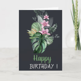 Tropiska blommor Mörkt födelsedag Kort