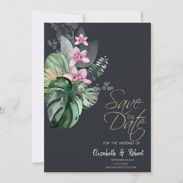 Tropiska blommor Mörkt Spara datumet (Framsida)