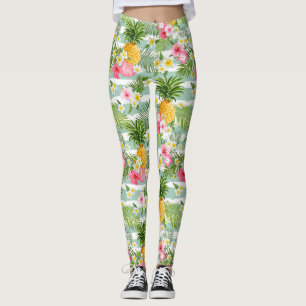 Tropiska blommor och ananas på Teal Rand 2 Leggings
