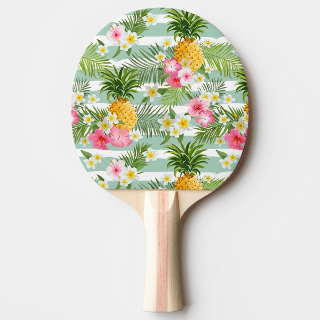 Tropiska blommor och ananas på Teal Rand Pingisracket (Framsidan)