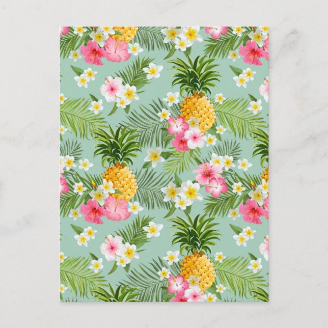 Tropiska blommor och ananas vykort (Framsida)