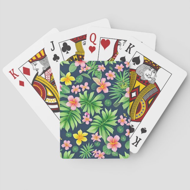 Tropiska blommor och blad mönster casinokort (Baksidan)