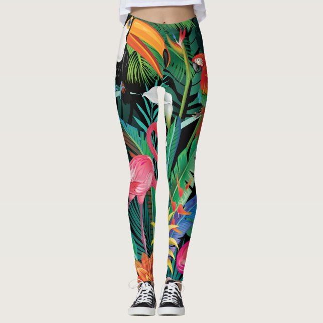 Tropiska blommor och fåglar. leggings (Framsida)