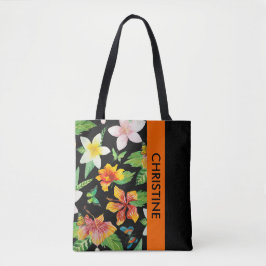 Tropiska blommor och fjärilar mönster tygkasse