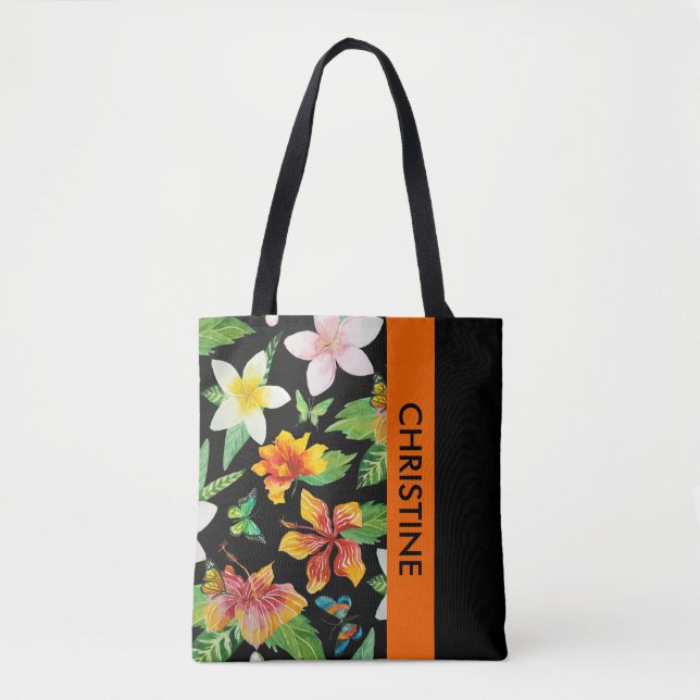 Tropiska blommor och fjärilar mönster tygkasse (Framsida)