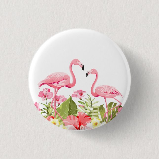 Tropiska blommor och flamingodesign knapp (Framsida)