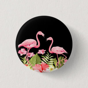 Tropiska blommor och flamingodesign knapp