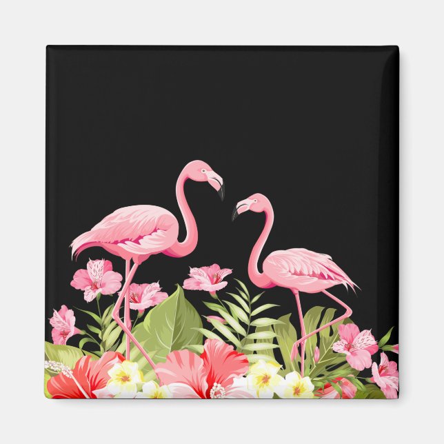 Tropiska blommor och flamingodesign magnet (Framsidan)