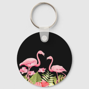 Tropiska blommor och flamingodesign nyckelring