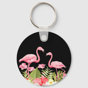 Tropiska blommor och flamingodesign nyckelring