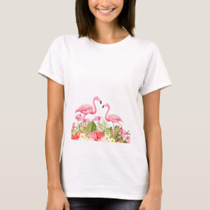 Tropiska blommor och flamingodesign t shirt