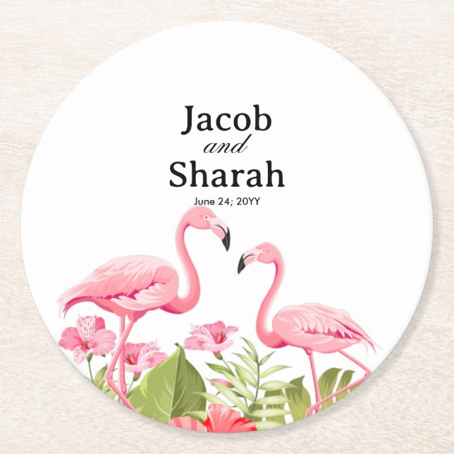 Tropiska blommor och flamingodesign underlägg papper rund (Framsidan)