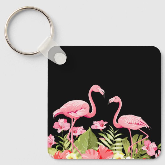 Tropiska blommor och flamingos-32146 nyckelring (Framsida)