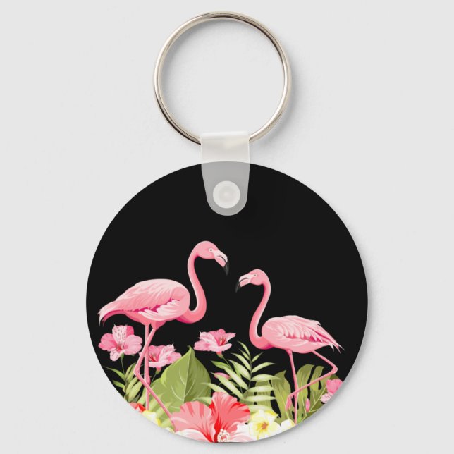 Tropiska blommor och flamingos-32146 nyckelring (Framsida)