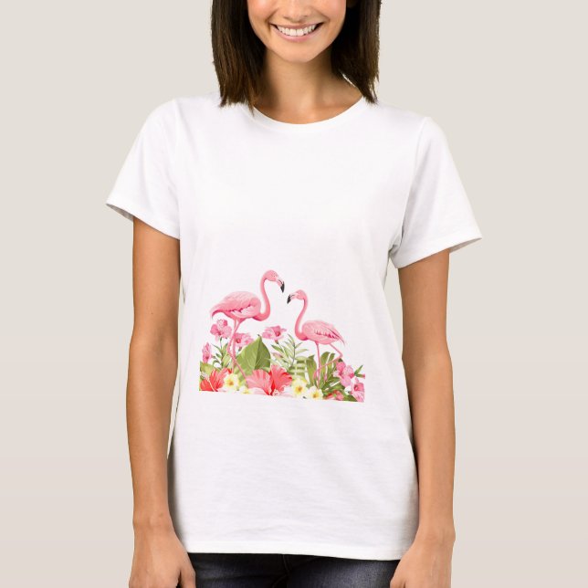 Tropiska blommor och flamingos-32146 t shirt (Framsida)