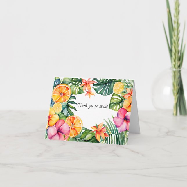 Tropiska blommor och frukt tackkort (Framsida)