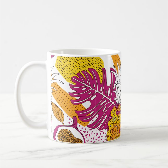 Tropiska blommor och frukter,klartext exotisk kaffemugg (Vänster)