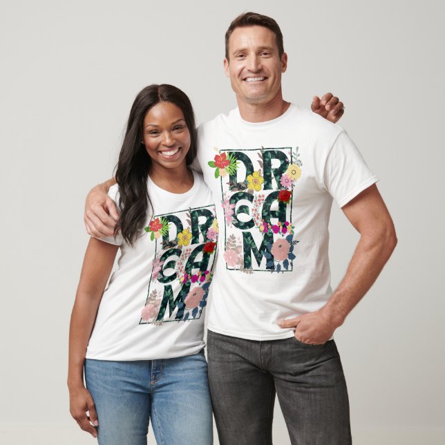 tropiska blommor och grönska typografi t shirt (Unisex)
