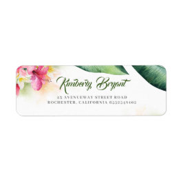 Tropiska blommor och Handflatan Löv Beach Seaside Returadress Etikett