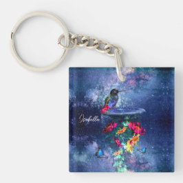 Tropiska blommor och hummingbird Acrylic Keychain