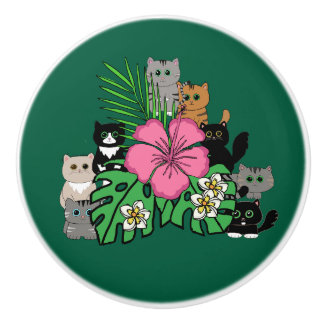 Tropiska blommor och Kawaii Cats Ceramic pull Knopp