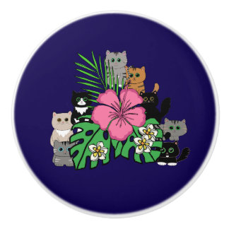 Tropiska blommor och kawaii-katter knopp