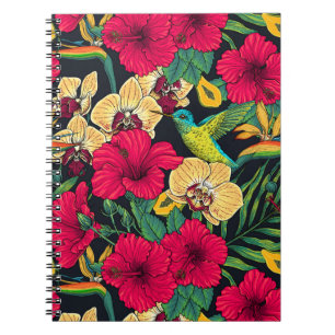 Tropiska blommor och kolibri - Sommarbotanica Anteckningsbok
