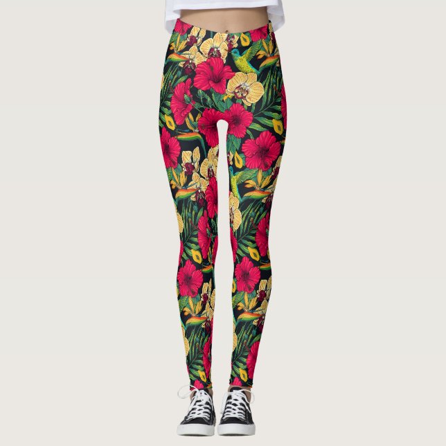 Tropiska blommor och kolibri - Sommarbotanica Leggings (Framsida)