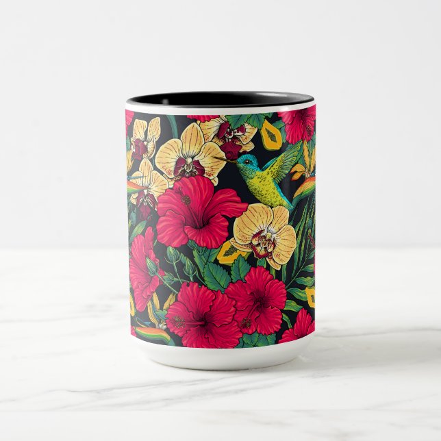 Tropiska blommor och kolibri - Sommarbotanica Mugg (Center)