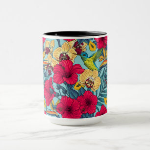 Tropiska blommor och kolibri - Sommarbotanica Mugg