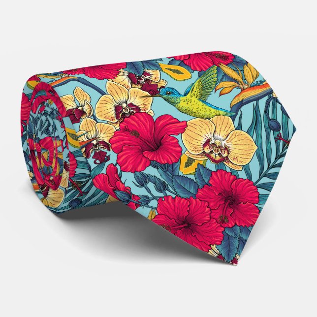 Tropiska blommor och kolibri - Sommarbotanika Slips (Rullad)