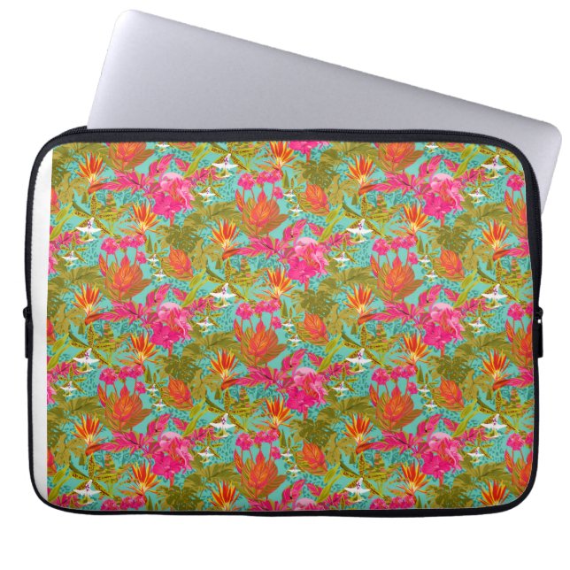 Tropiska blommor och leopardtryck laptopfodral laptop fodral (Framsidan)