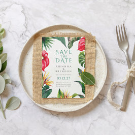 Tropiska blommor och Löv Bröllop spara datum Inbjudningar