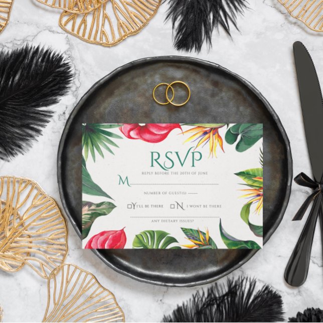 Tropiska blommor och Löv Elegant bröllop Tack Kort (Skapare uppladdad)