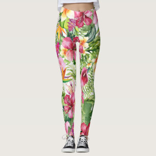 Tropiska blommor och Löv Hawaii Blommigt Leggings