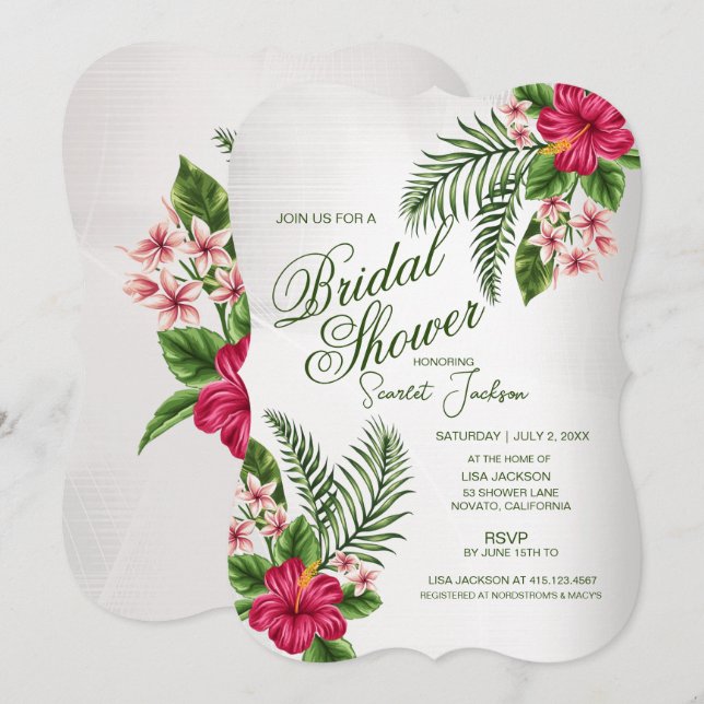 Tropiska blommor och Löv Inbjudningskort för möhip (Fram/baksida)